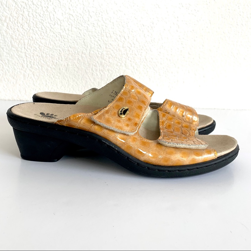 Spring Step Yellow Snakeskin Slide Comfort Sandals